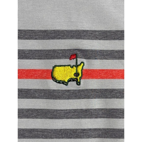 Masters Tech Golf Polo Shirt Men Medium Grey Striped Short Sleeve Masters Divot - Picture 3 of 9